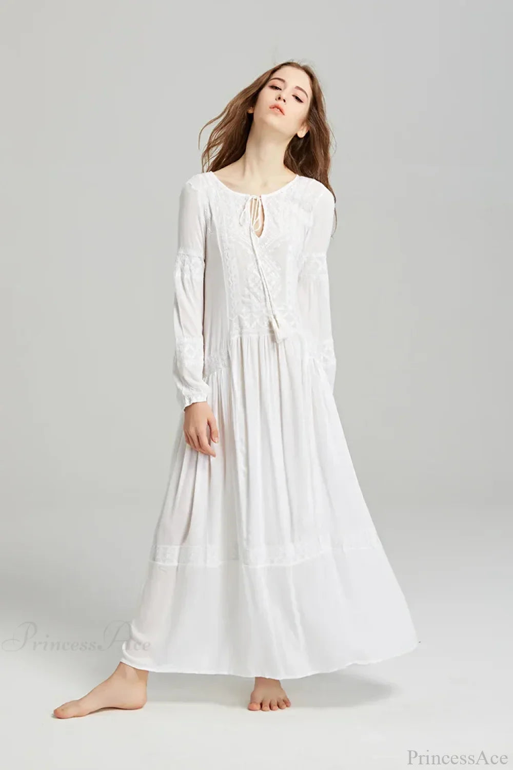 Long Sleeve Maxi Dress Red Floral Embroidery Tassel Boho Dress image 6