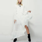 Long Sleeve Maxi Dress Red Floral Embroidery Tassel Boho Dress image 4