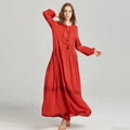 Long Sleeve Maxi Dress Red Floral Embroidery Tassel Boho Dress image 2