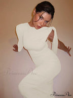 Long Sleeve One Shoulder Graceful Tie Up Bodycon Maxi Dress image 15