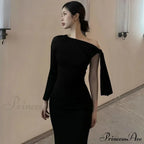 Long Sleeve One Shoulder Graceful Tie Up Bodycon Maxi Dress image 13
