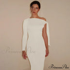 Long Sleeve One Shoulder Graceful Tie Up Bodycon Maxi Dress image 16