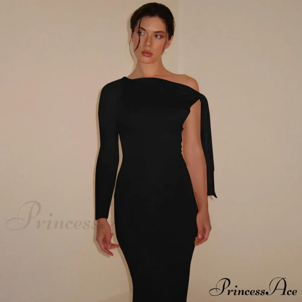 Long Sleeve One Shoulder Graceful Tie Up Bodycon Maxi Dress image 11