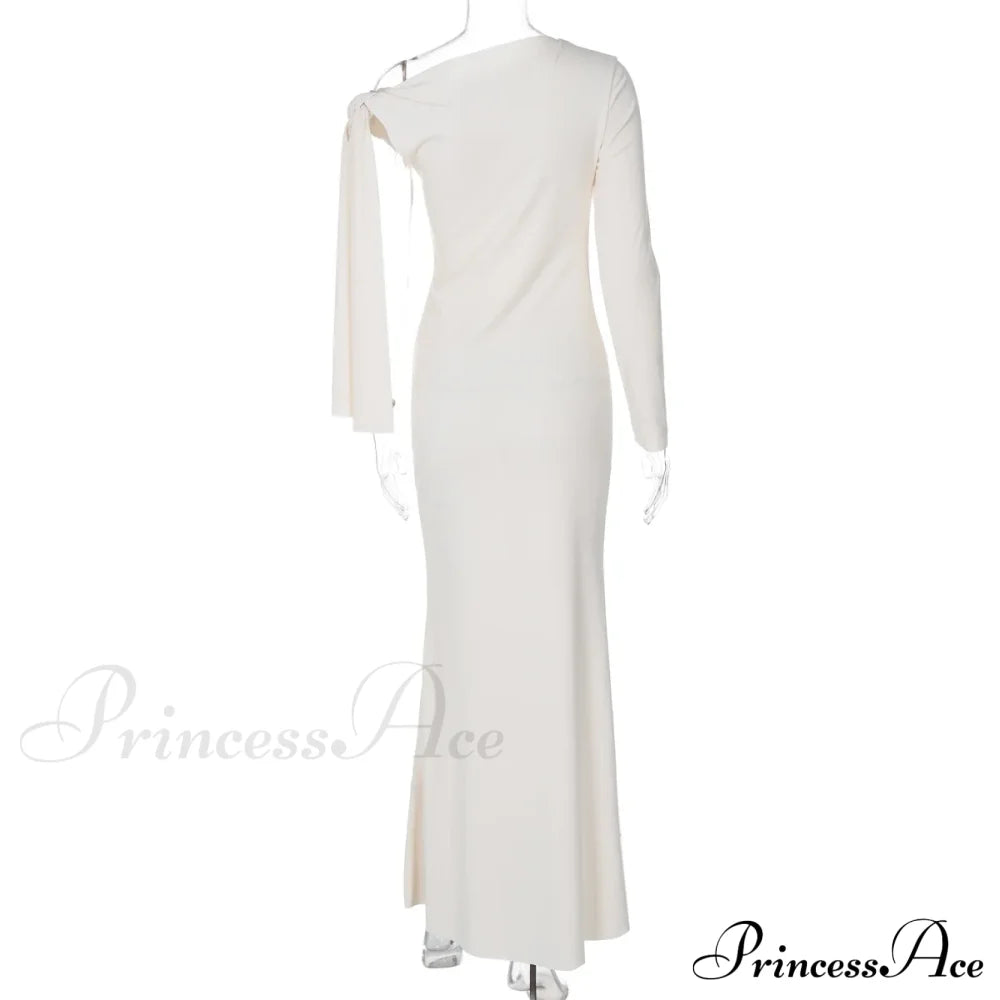 Long Sleeve One Shoulder Graceful Tie Up Bodycon Maxi Dress image 20