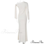 Long Sleeve One Shoulder Graceful Tie Up Bodycon Maxi Dress image 20