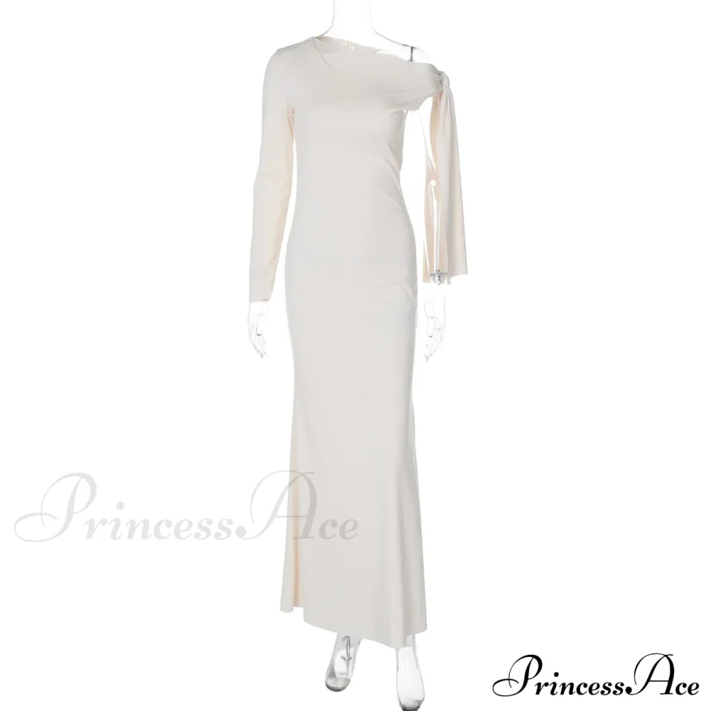 Long Sleeve One Shoulder Graceful Tie Up Bodycon Maxi Dress image 18