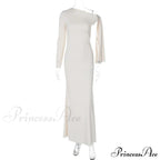 Long Sleeve One Shoulder Graceful Tie Up Bodycon Maxi Dress image 18