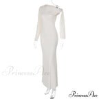 Long Sleeve One Shoulder Graceful Tie Up Bodycon Maxi Dress image 19