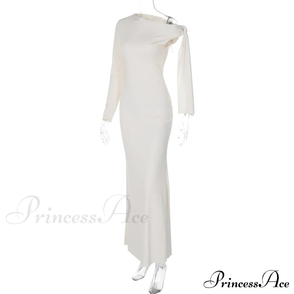 Long Sleeve One Shoulder Graceful Tie Up Bodycon Maxi Dress image 19