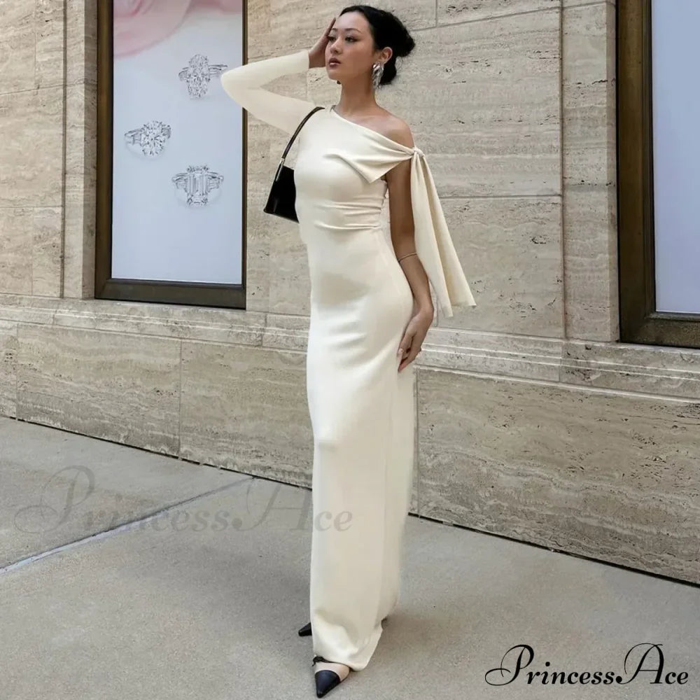 Long Sleeve One Shoulder Graceful Tie Up Bodycon Maxi Dress image 14