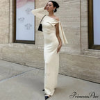 Long Sleeve One Shoulder Graceful Tie Up Bodycon Maxi Dress image 14