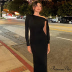 Long Sleeve One Shoulder Graceful Tie Up Bodycon Maxi Dress image 8