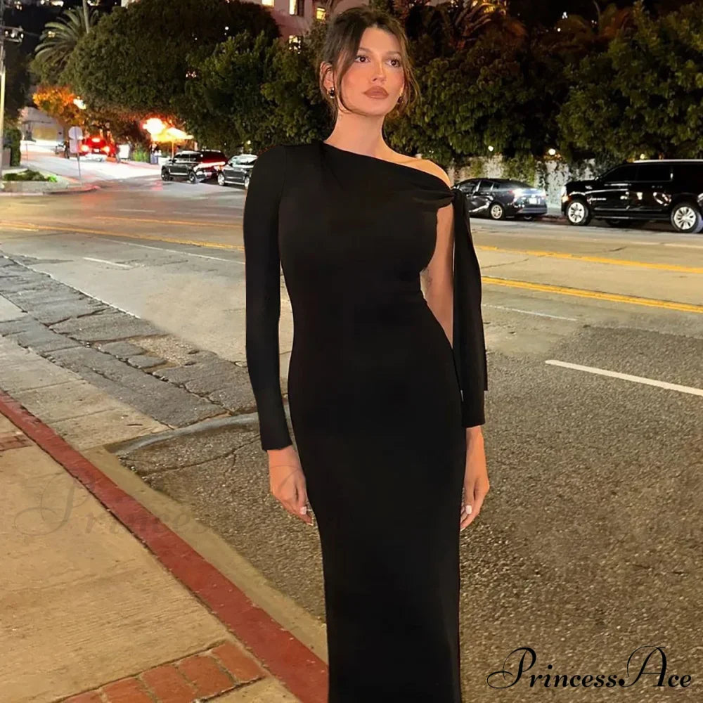 Long Sleeve One Shoulder Graceful Tie Up Bodycon Maxi Dress image 8