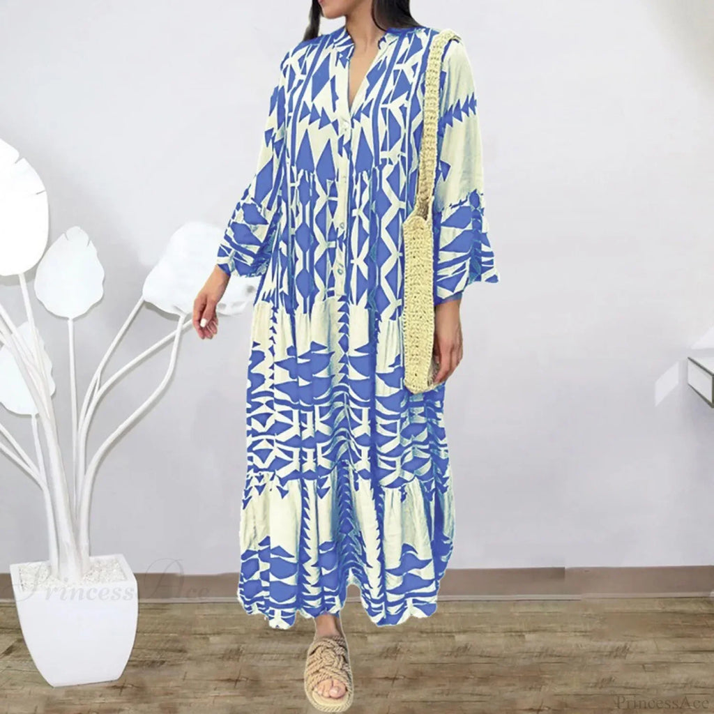 Long Sleeve Pleated Boho Dress image 4