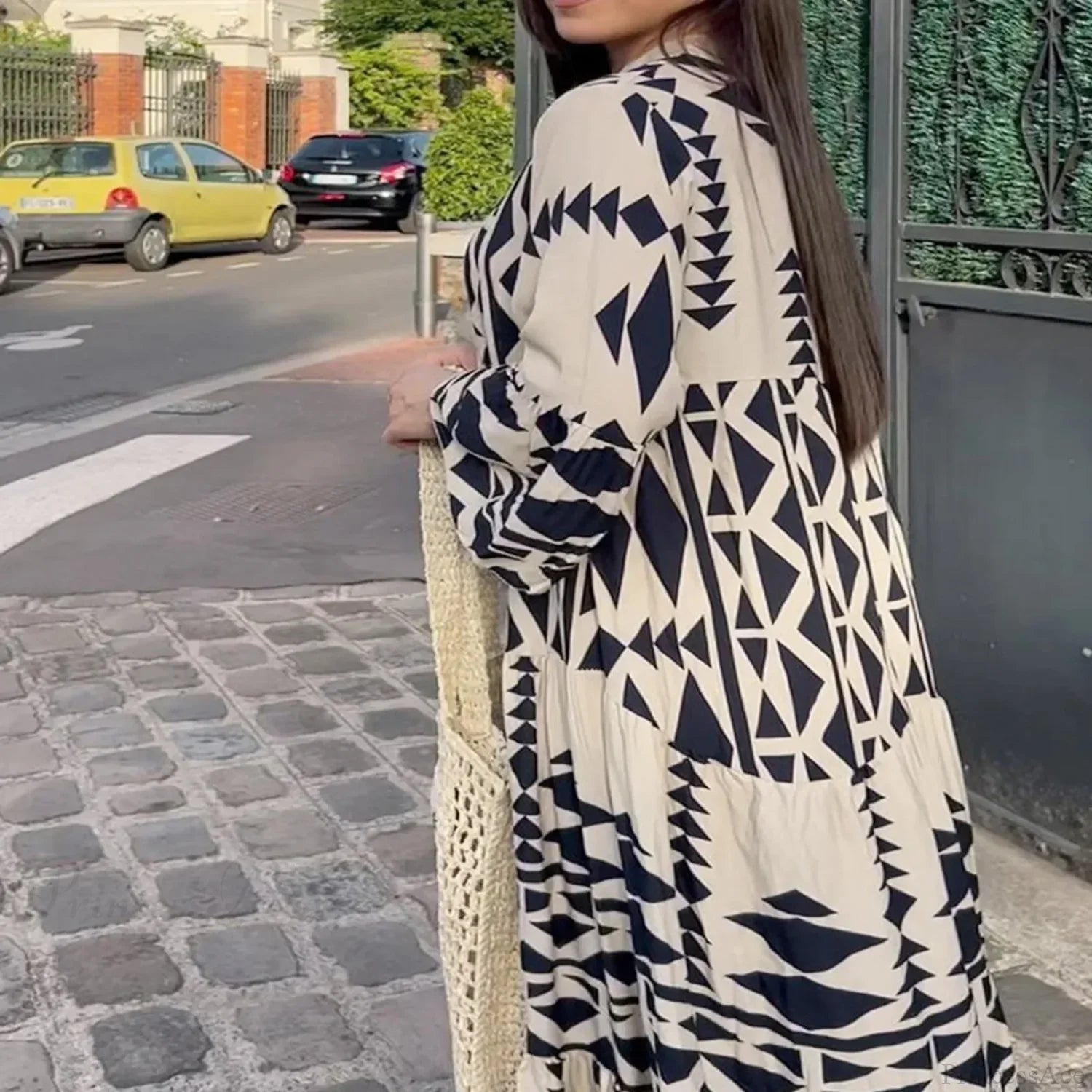 Long Sleeve Pleated Boho Dress image 2