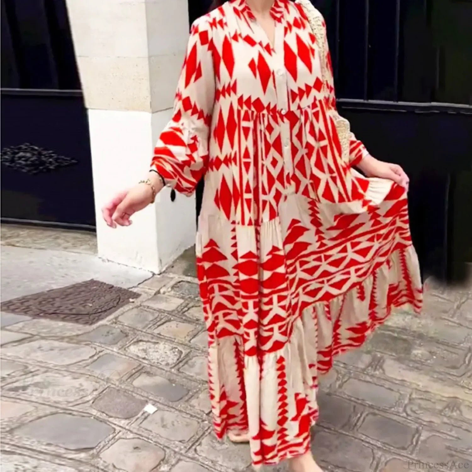 Long Sleeve Pleated Boho Dress image 6