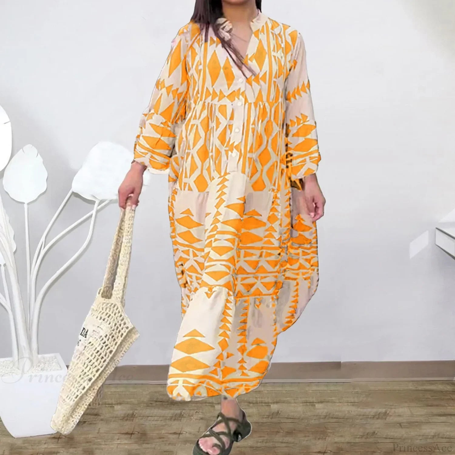 Long Sleeve Pleated Boho Dress image 7