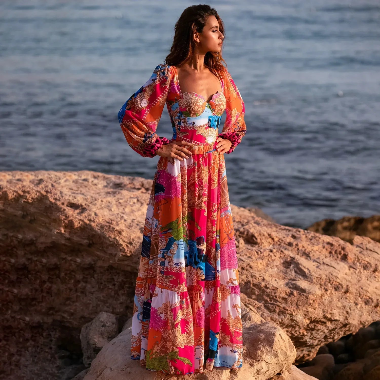 Long Sleeve Print Skirt Two Piece Set image 2