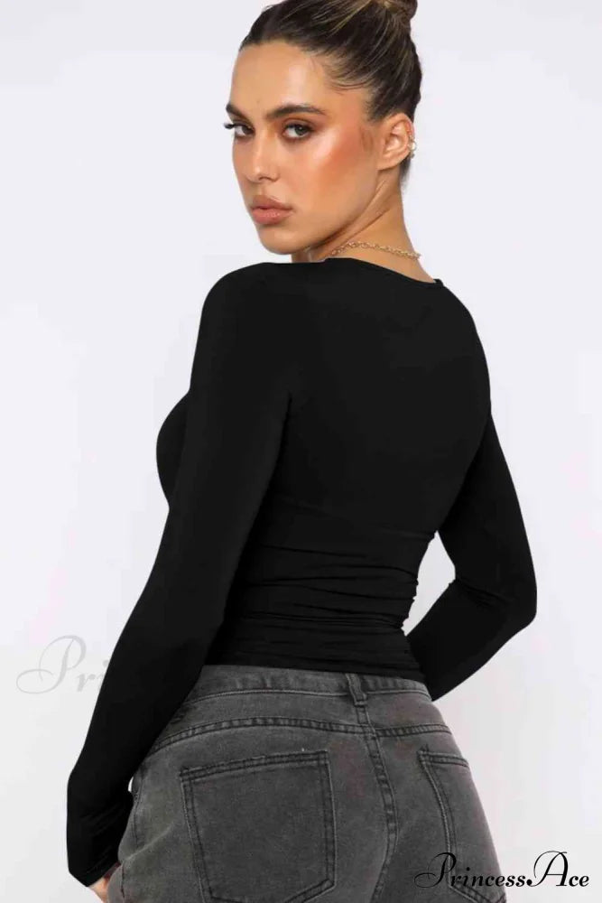 Long-Sleeve Round with Top Bodycon Neck image 9