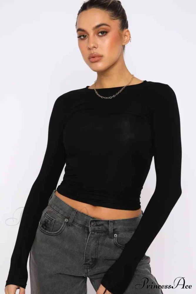 Long-Sleeve Round with Top Bodycon Neck image 2
