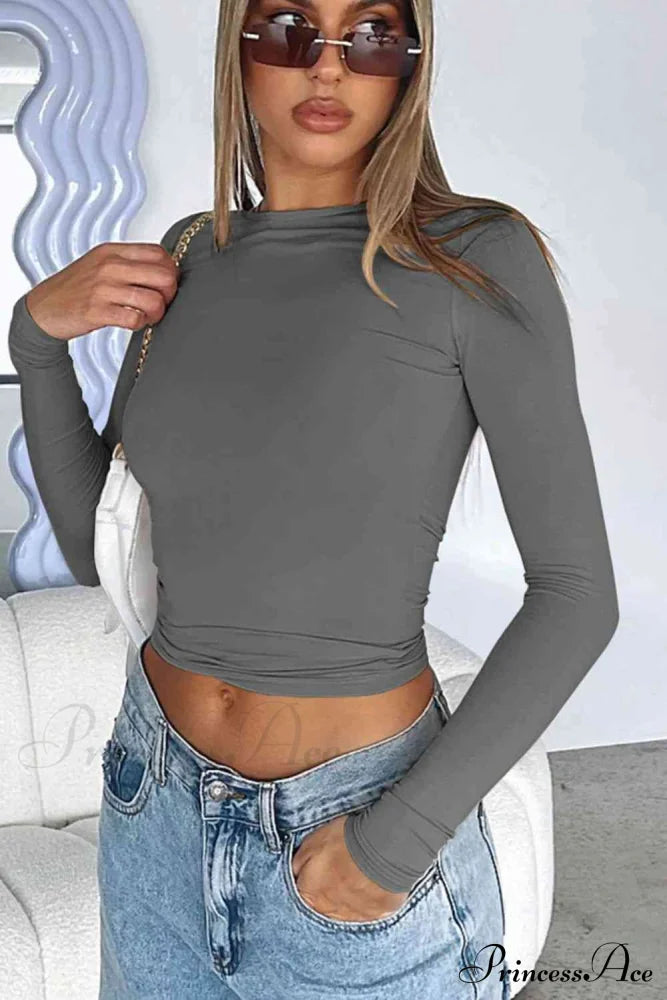 Long-Sleeve Round with Top Bodycon Neck image 13