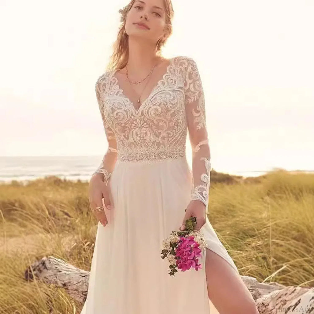 Long Sleeve Sheer Tulle Bridal Wedding Dress image 2