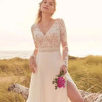 Long Sleeve Sheer Tulle Bridal Wedding Dress image 2