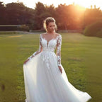 Long Sleeve Sheer Tulle Bridal Wedding Dress image 3