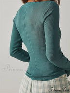 Long Sleeve Solid Color Deep V Neck Knitted Crop Knit Top image 4