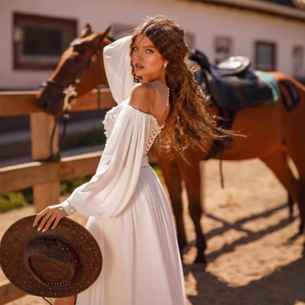 Long Sleeve V-Neck Lace Wedding Dress image 3