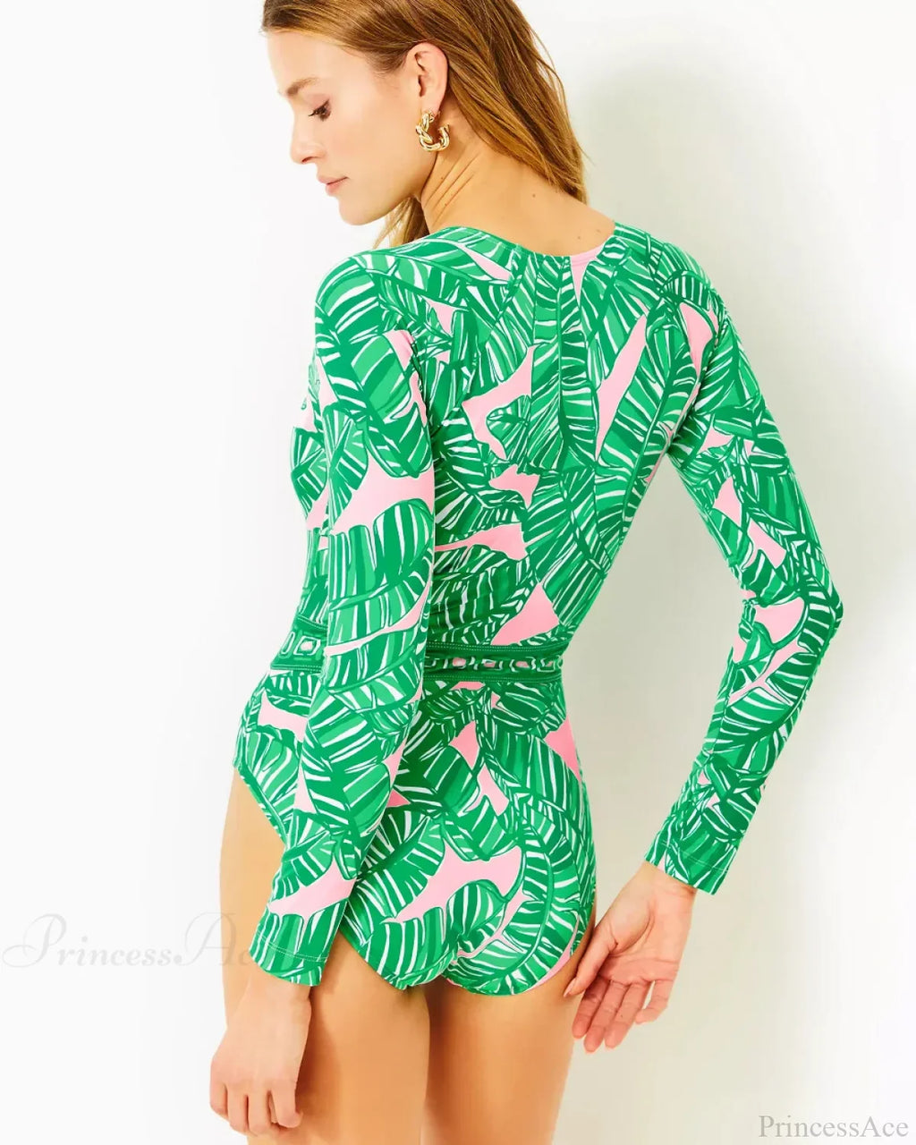 Long Sleeve Zip Blue One Piece Swimsuit image 4