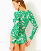 Long Sleeve Zip Blue One Piece Swimsuit image 4
