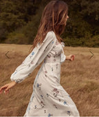 Long-sleeved Stretch Waist Split White Boho Dress image 5