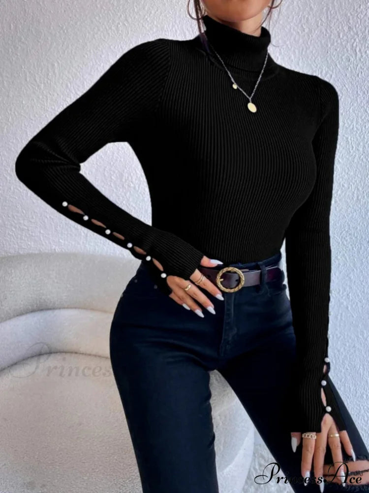 Long Top Rib-Knit with Turtleneck Arm Cutout image 4