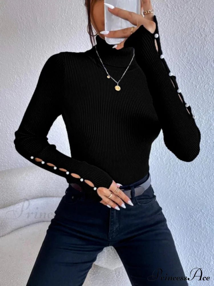 Long Top Rib-Knit with Turtleneck Arm Cutout image 5