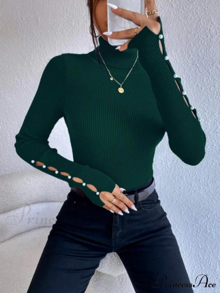 Long Top Rib-Knit with Turtleneck Arm Cutout image 7