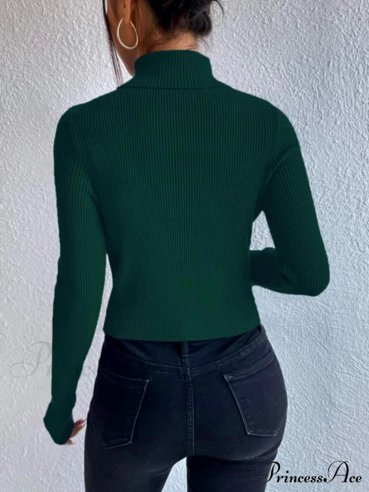 Long Top Rib-Knit with Turtleneck Arm Cutout image 8