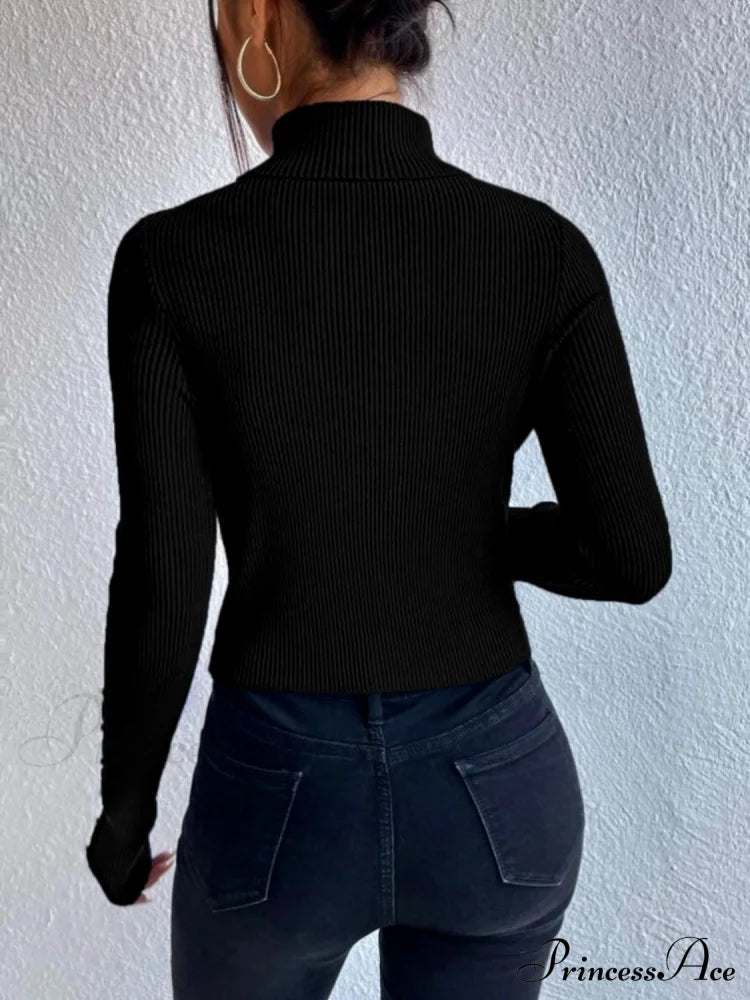 Long Top Rib-Knit with Turtleneck Arm Cutout image 3