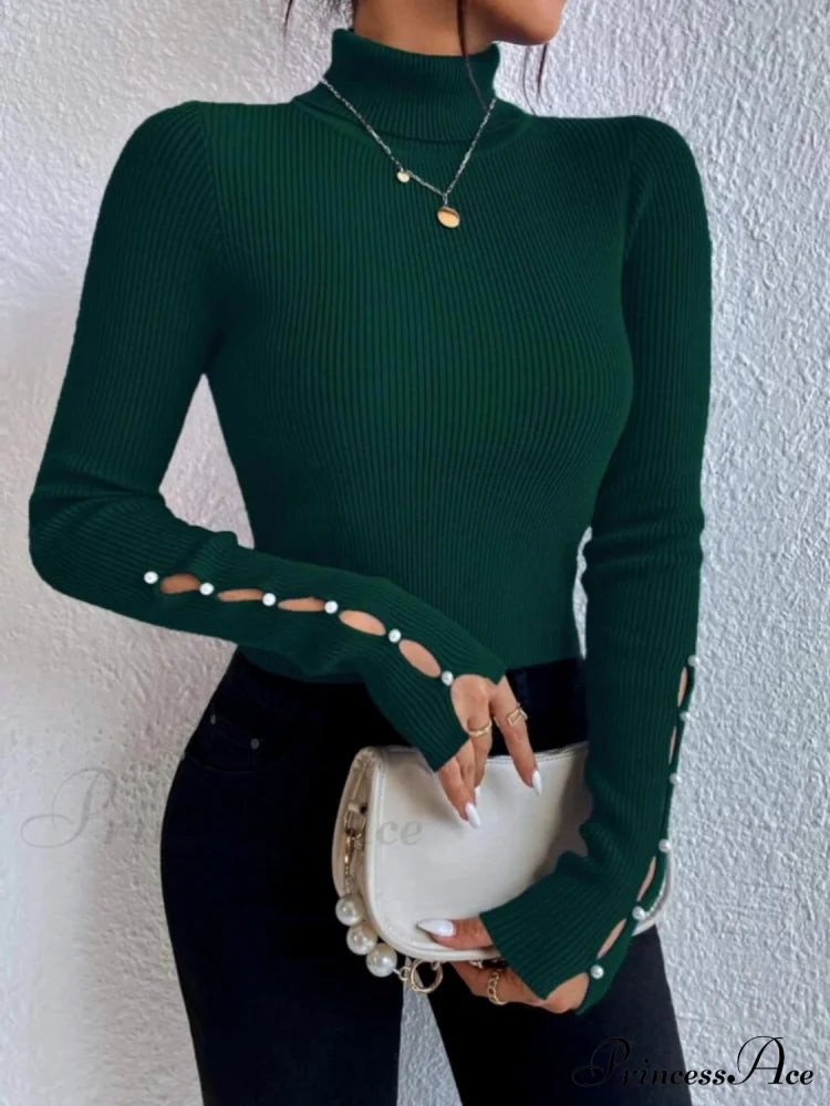 Long Top Rib-Knit with Turtleneck Arm Cutout image 6