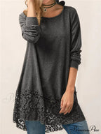 Long With Women Lace Patchwork Arm T-shirt Hood image 11