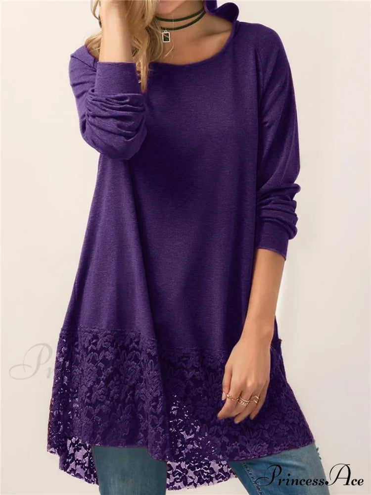Long With Women Lace Patchwork Arm T-shirt Hood image 10