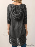 Long With Women Lace Patchwork Arm T-shirt Hood image 6