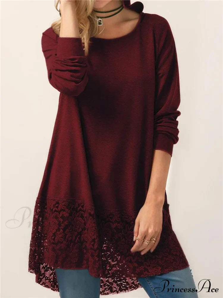 Long With Women Lace Patchwork Arm T-shirt Hood image 7