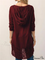 Long With Women Lace Patchwork Arm T-shirt Hood image 8