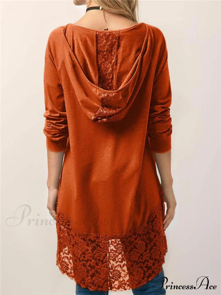 Long With Women Lace Patchwork Arm T-shirt Hood image 2