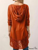 Long With Women Lace Patchwork Arm T-shirt Hood image 2