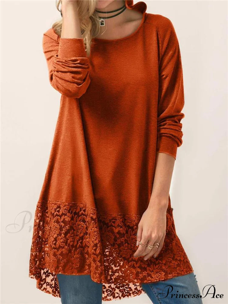 Long With Women Lace Patchwork Arm T-shirt Hood image 1