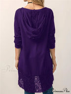 Long With Women Lace Patchwork Arm T-shirt Hood image 4