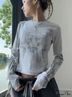 Long Y2k Fashion Casual O-neck Arm De Vintage Blusas T-shirts Mujer Design Women Tunic Moda Tops image 1