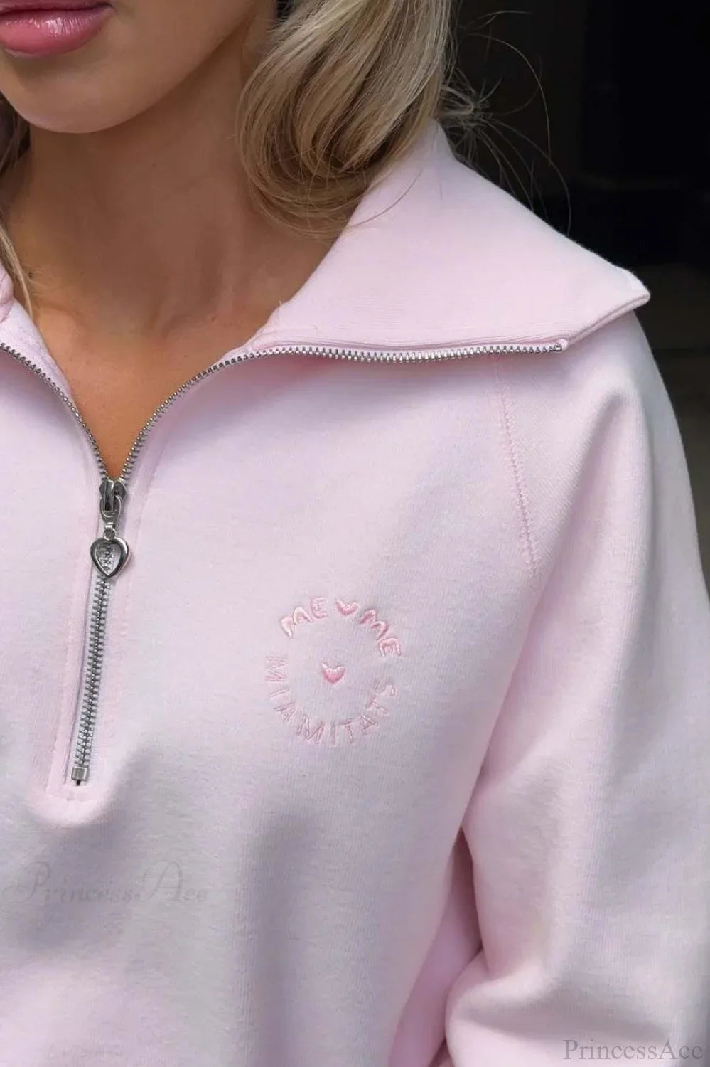 Loose Casual Letter Embroidery Half-Zip Sweatshirt image 4